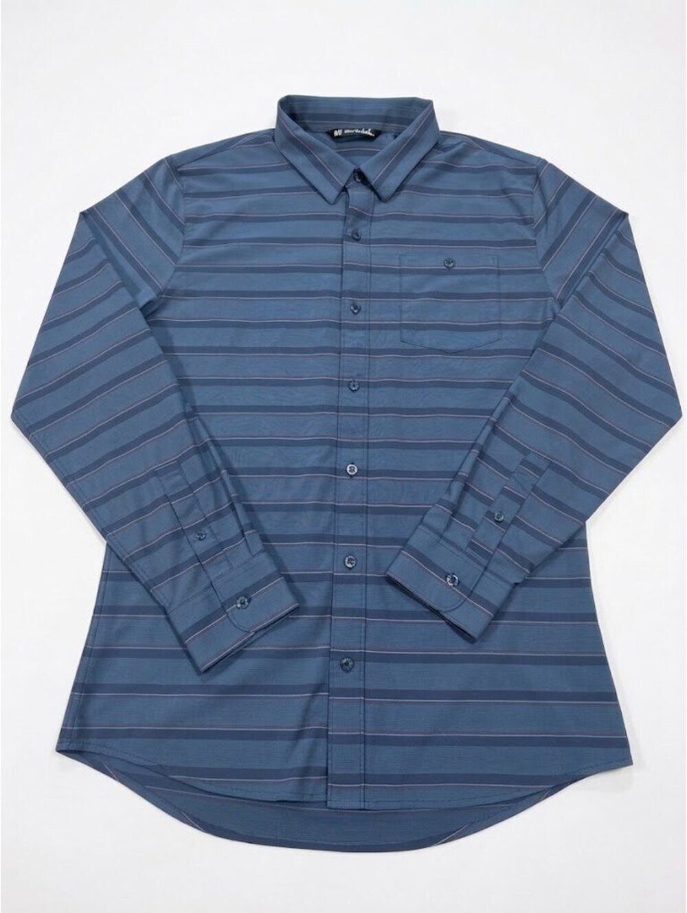 TravisMathew Men’s L Blue Striped Stretch Long Sleeve Button-Up Golf Shirt
